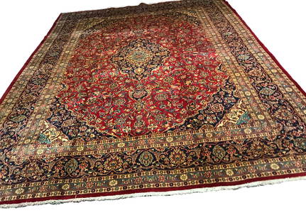 Persian Mashad 1431 rug wool pile vintage hand knotted in Iran: No Reserve Magnificent Wool Persian Hand knothed Mashad 1431 vintage hand Knotted in Iran rug. Size 9'9"x12'5" Period aproximately 1960's, very good condition (see photo