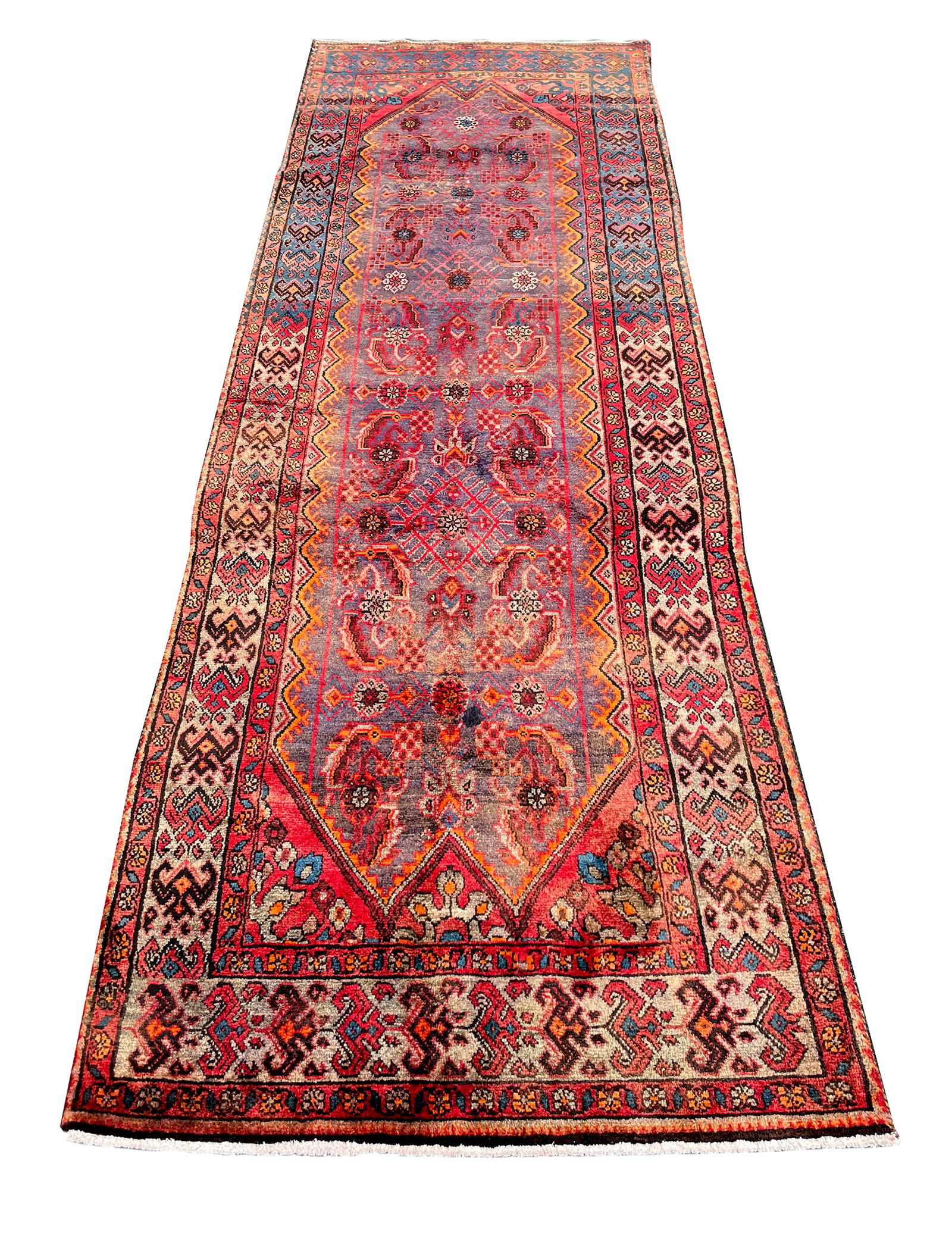 Persian Shiraz 4487 rug wool pile vintage hand knotted in Iran: No Reserve Magnificent Wool Persian Hand knothed Shiraz 4487 vintage hand Knotted in Iran rug. Size 3'6"x10'2" Period aproximately 1960's, very good condition (see photo