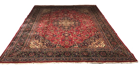 Persian Mashad 8518 rug wool pile vintage hand knotted in Iran