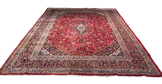 Persian Mashad 1646 rug wool pile vintage hand knotted in Iran