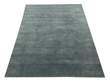 Persian Gabbeh S512 7'9" x 9'9" hand knotted minimalist contemporary teal