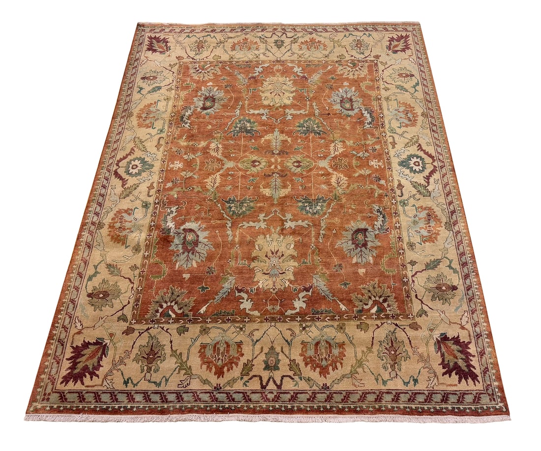 Persian Serapi D187 7'8" x 9'8" hand knotted: No Reserve Serapi D187 7'8"x9'8" This rug features a classic Serapi design, admired for its bold elegance and refined symmetry. The warm rust field showcases a beautifully balanced pattern of floral a