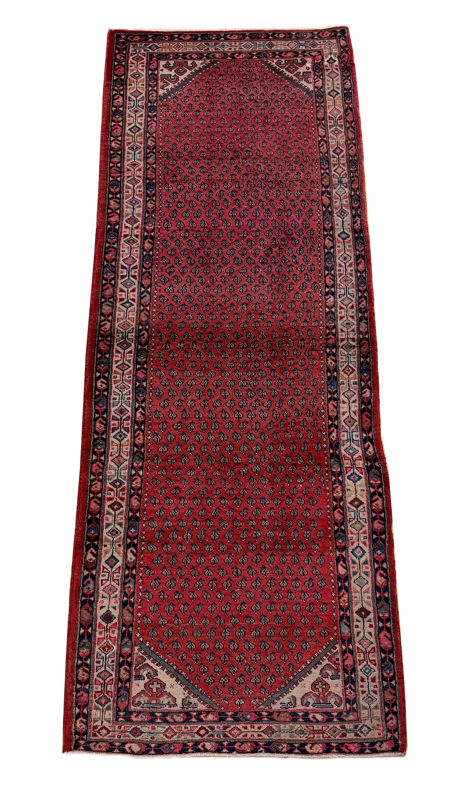 Persian Tabriz S798 Vintage Wool Rug 3'8" x 10'5" hand knotted in Iran: No Reserve Persian Vintage Tabriz S798, 3'8" x 10'5" wool hand- knotted in the 1960s and in very good condition (see photos).This elegant Tabriz rug captures the essence of classic Persian refinement