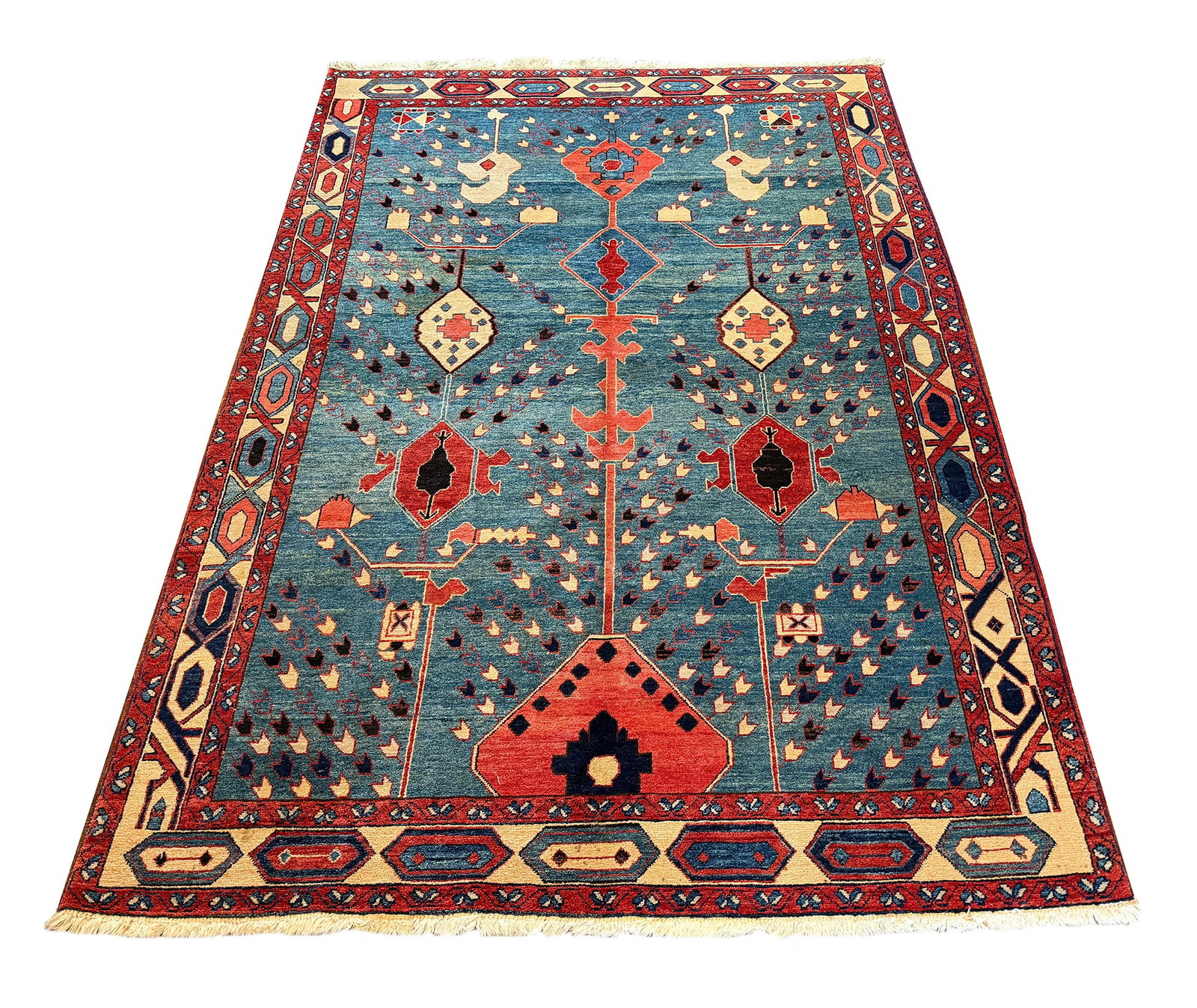 Persian Turkish Tribal Ex777 9'4"x6'5" hand-knotted in Iran: No Reserve Semi Antique Turkish Tribal unusual to find this color in antique Turkish rugs. This 6'5"x9'4" rug showcases a classic Turkish tribal rugs , known for its intricate Geometric patterns and r