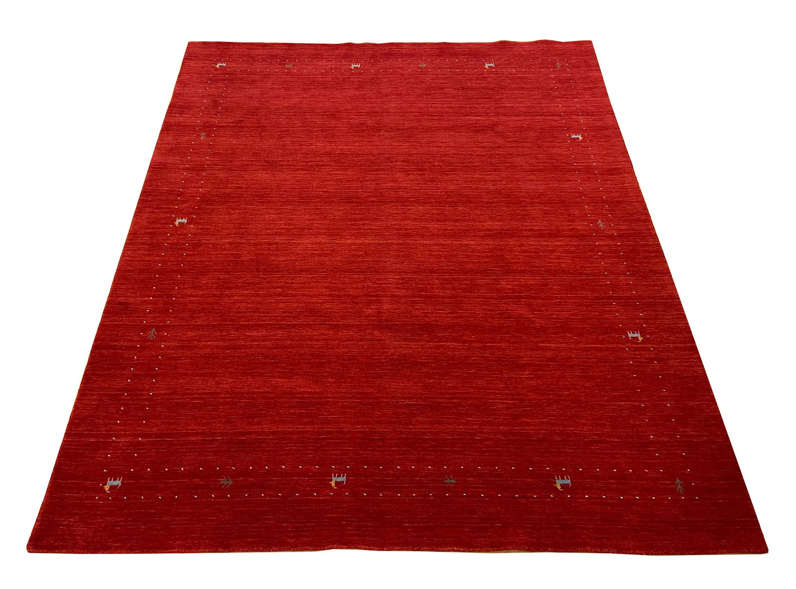 Persian Gabbeh S513 8'3"x 9'10" hand knotted contemporary minimalist design: No Reserve Gabbeh S513 unusual weaveThis 8'3"x 9'10"rug features a modern Gabbeh design, celebrated for its simplicity, warmth, and artisanal character. The deep ruby-red field exudes richness and dep