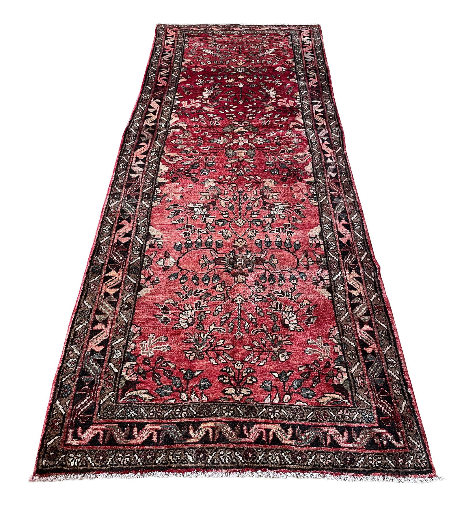 Persian Saruq 95 Vintage Wool Runner 3'7" x 10' hand-knotted in Iran: No Reserve Persian Saruq 95 Vintage 3'7" x 10' Wool Runner, hand-knotted in Iran in the 1960s and in very good condition (see photos).This rug showcases a classic Persian Saruq design, known for its i