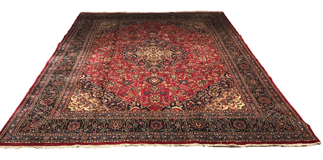 Persian Mashad 8518 Size 9'8"x12'7" vintage rug hand knotted in Iran (1 of 12)
