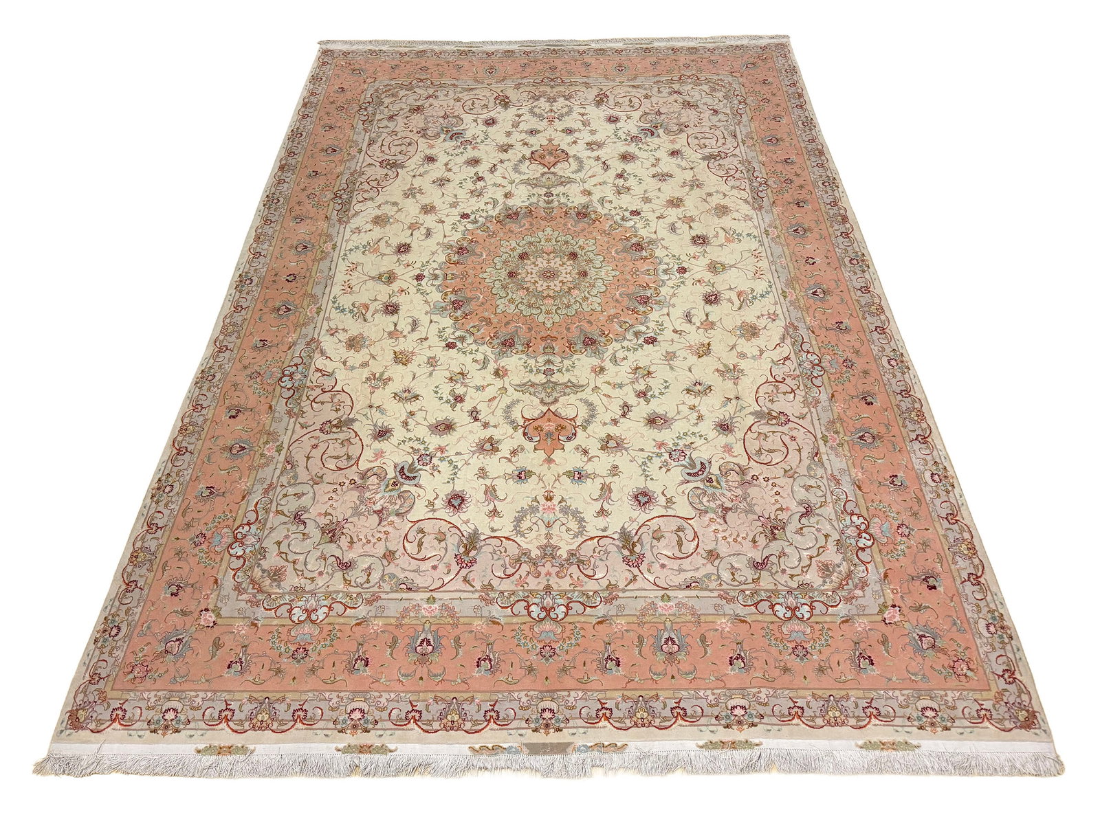 Persian Tabriz D198 Vintage Wool Rug 8'3"x11'9" hand knotted in Iran: No Reserve Persian Tabriz D198 antique 1920's , 8'3"x11'9" silk/ wool hand- knotted in the 1920's and in very good condition (see photos).This elegant Tabriz rug captures the finest weave in Tabriz ar