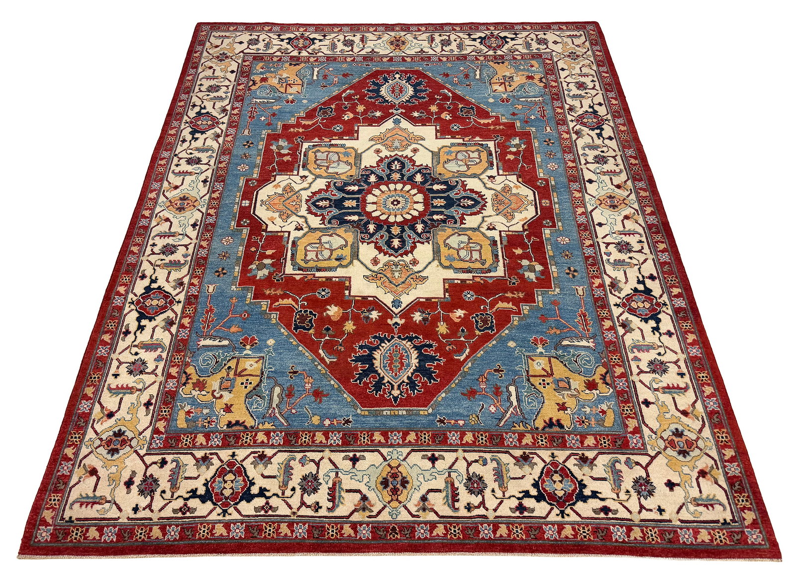Persian Serapi D206 8'x9'8" style hand knotted: No Reserve Serapi D206 8'x9'8" style This rug features a classic Serapi design, admired for its bold elegance and refined symmetry. The warm rust field showcases a beautifully balanced pattern of flor