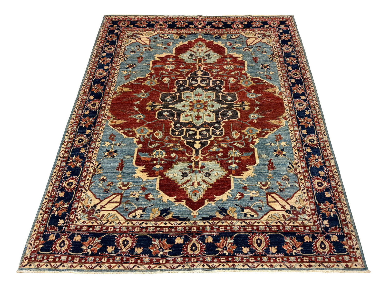 No reserve Kazak D207 in perfect condition. 8'x9'10": No reserve Kazak style D207 in perfect condition. 8'x9'10" Unusual design colors with beautiful rich colors. Rare quality. Retail value $15,000-$20,000 (see photos)This rug features a classic Kazak de