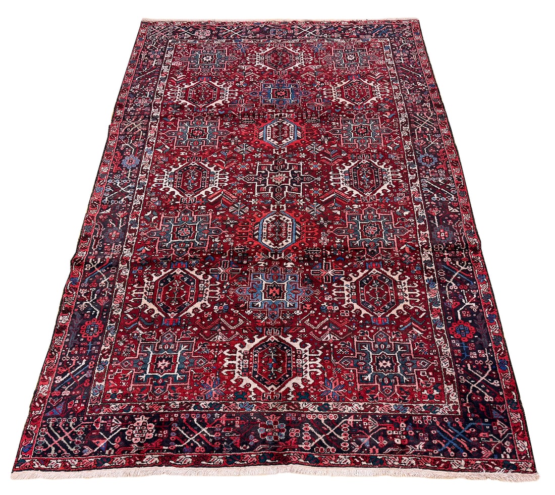 Persian Heriz S794 7'8" x 11'3" hand-knotted in Iran: No Reserve Persian Heriz S794, antique 7'8"x11'3", wool rug, hand-knotted in Iran and in very good condition, retail value $15,000-$20,000 (see photos).Ahon auction offer in house shipping domestic an