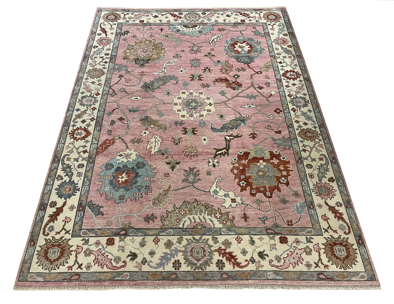 Persian Oushak D183 style 10' x 13'10" dusty rose soft mauve hand knotted