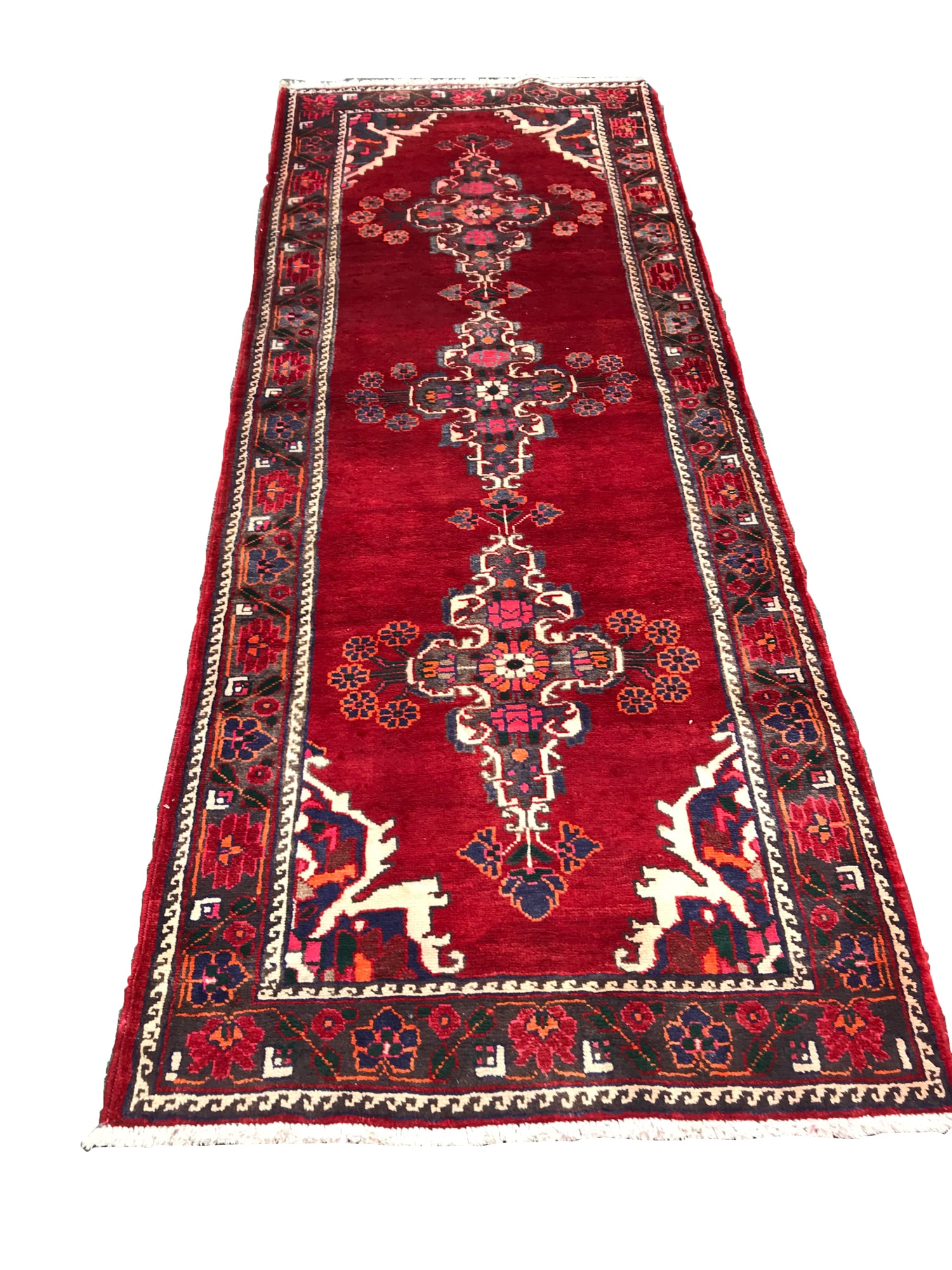 Persian Saruq 47183 vintage 3'9"x 9'9" wool runner hand-knotted in Iran (1 of 4)