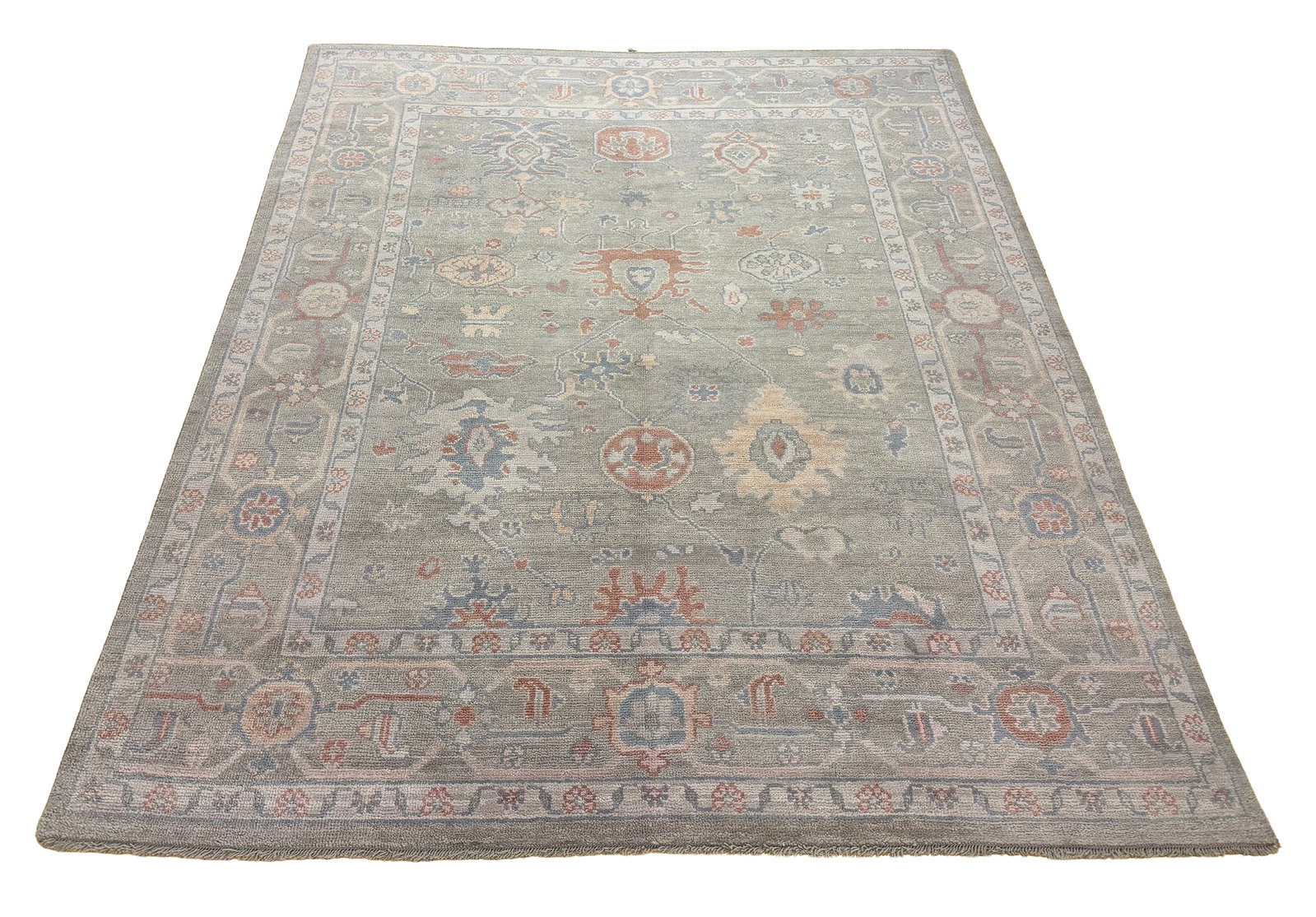 Persian Oushak D224 8'3"X9'10" Wool Rug hand knotted: No Reserve Persian Oushak D224 8'3"X9'10" wool hand- knotted and in very good condition pristine (see photos) extremely fine weave unusual to fine this very fine weave, Ahon auction offer in house shi