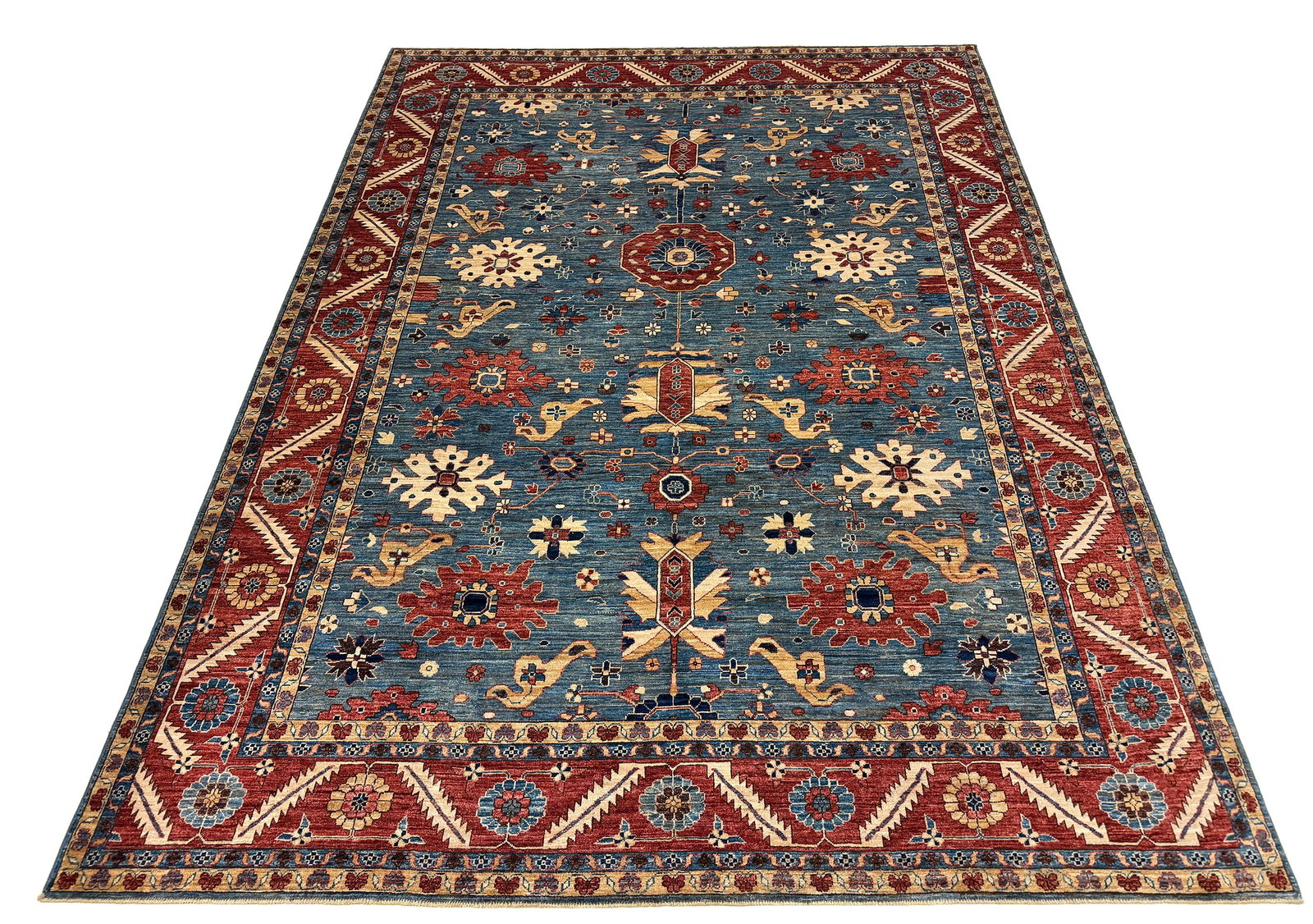 Persian Kazak D209 9'1"x12' hand knotted: No Reserve Kazak D209 9'1"x12' This rug features a classic Kazak design, celebrated for its bold geometric patterns and rich tribal heritage. Ahon auction offer in house shipping domestic and worldwid