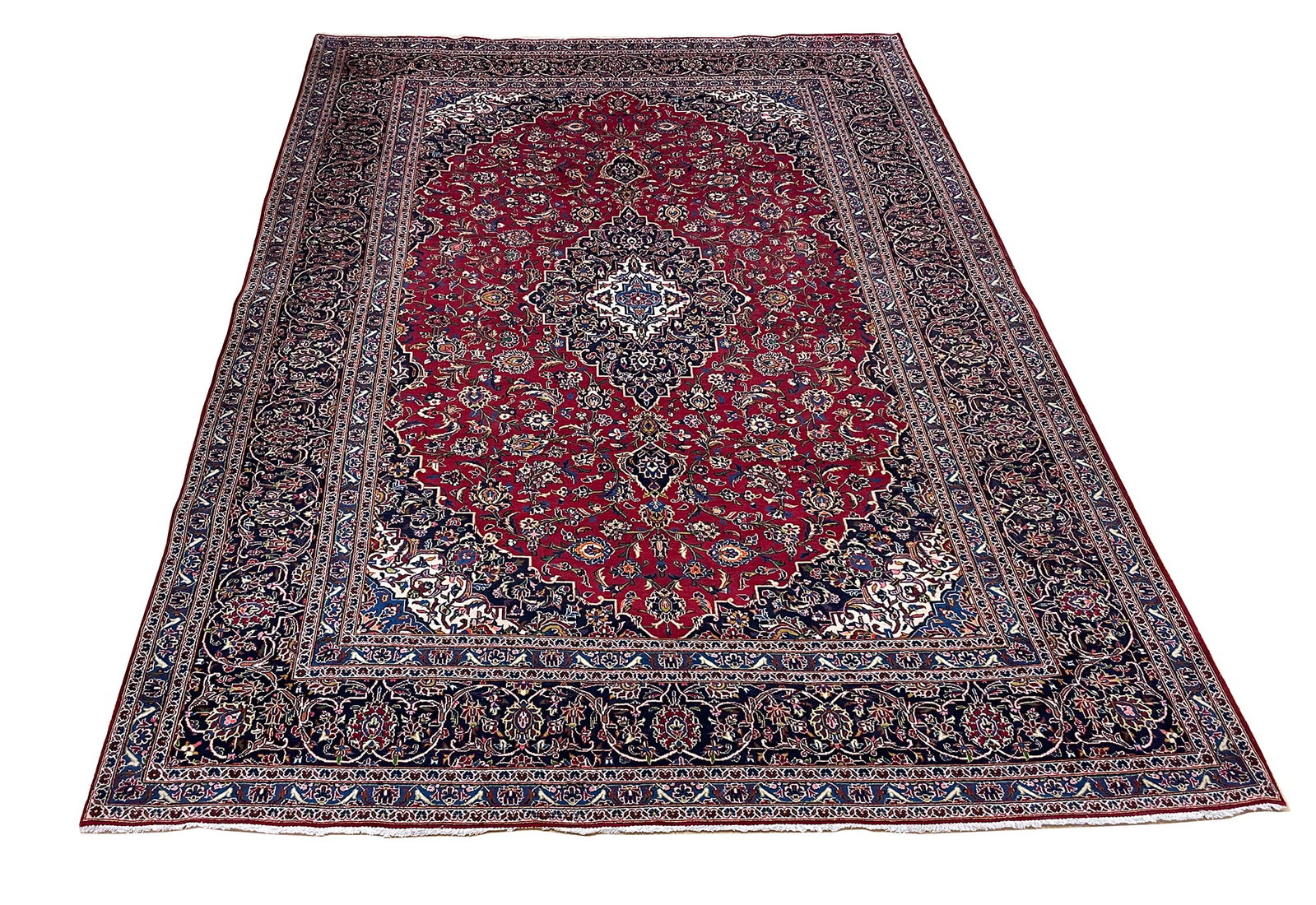 Persian antique Kashan palace M264/1 hand knotted in Iran: No Reserve Antique Kashan palace M264/1 wool rug, antique hand-knotted in Iran,9'8"X13' in very good condition. Ahon auction offer in house shipping domestic and worldwide fully insured via UPS with a