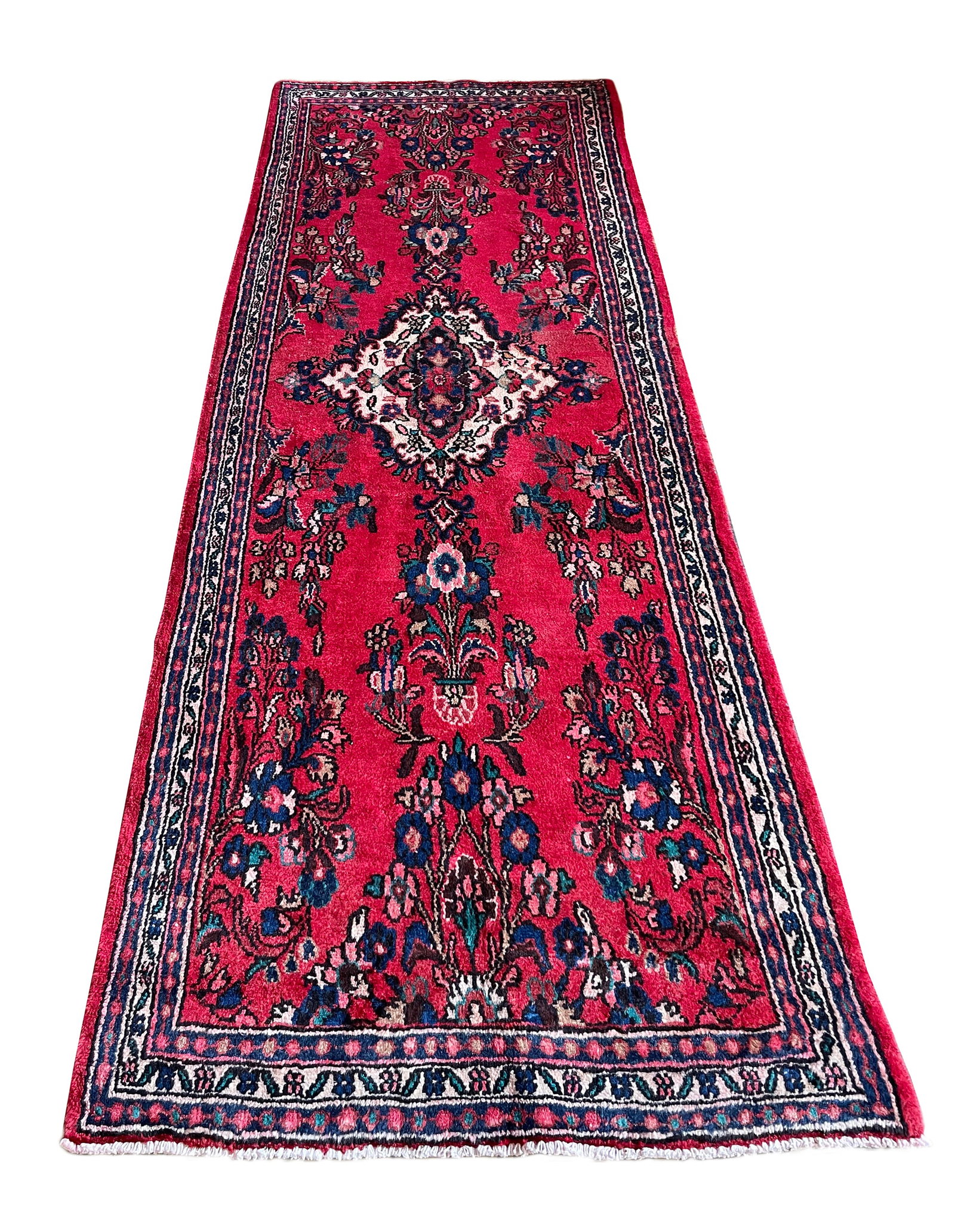 Persian Saruq 206 Vintage 3'6" x 10' runner hand-knotted in Iran: o Reserve Persian Saruq 206, 3'6" x 10' vintage runner hand-Knotted in Iran in the 1960 in very good condition (see photos). Ahon auction offer in house shipping domestic and worldwide fully insured v