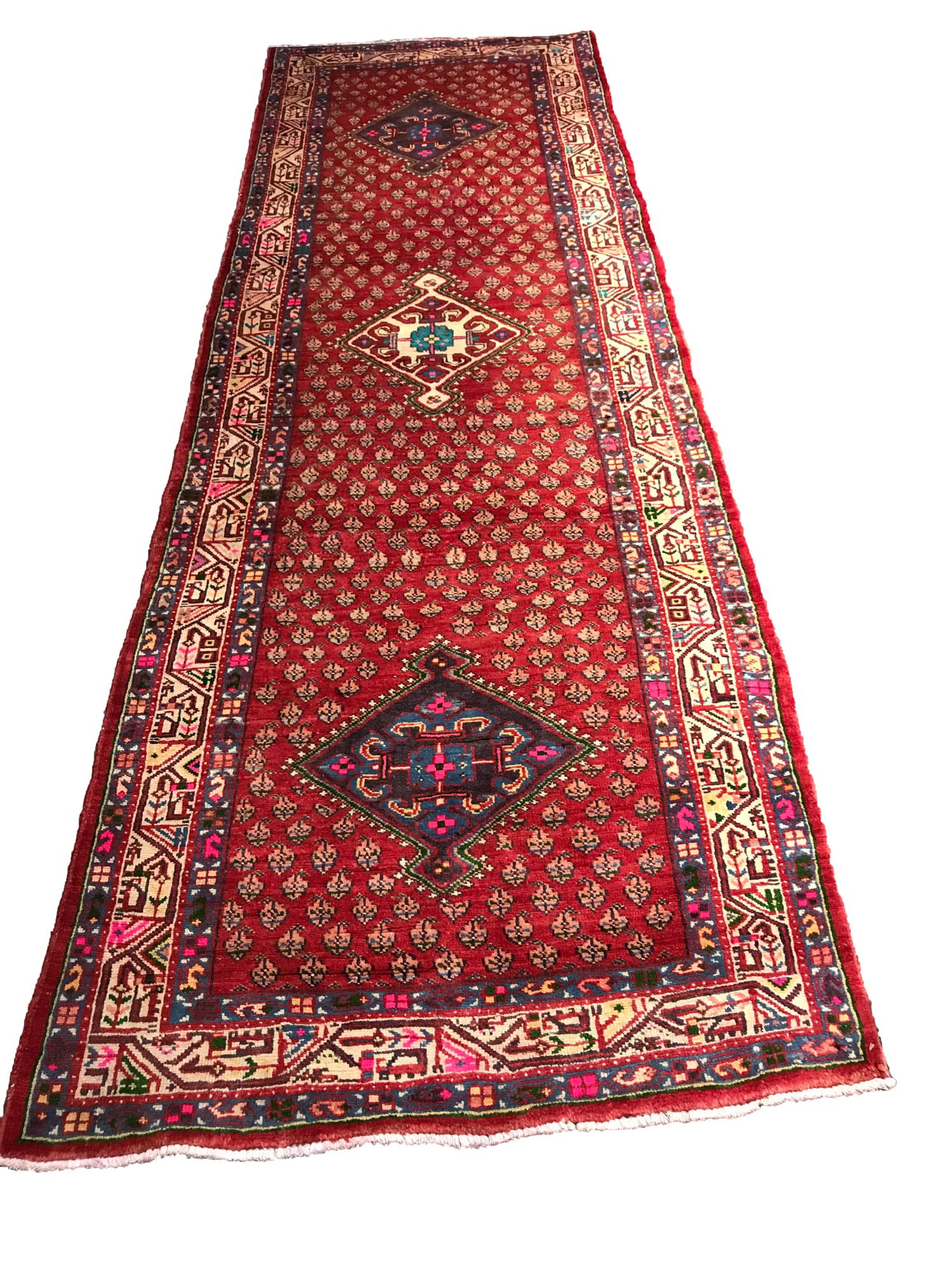 Persian Tabriz MO 511 Vintage Wool Rug 3'5" x 10'6" hand- knotted in Iran: No Reserve Persian vintage Tabriz MO 511, 3'5" x 10'6" wool hand- knotted in the 1960s and in perfect condition (see photos). Ahon auction offer in house shipping domestic and worldwide fully insured 