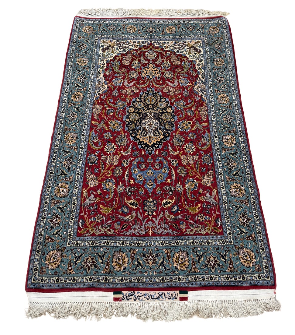 Persian Isfahan antique 3782 3'8"x5'2" hand knotted: No reserve Antique Persian Isfahan 3782 a Silk/wool Rug approximately 3'8"x5'2"; Hand Knotted in Iran. Ahon auction offer in house shipping domestic and worldwide fully insured via UPS with adult sign