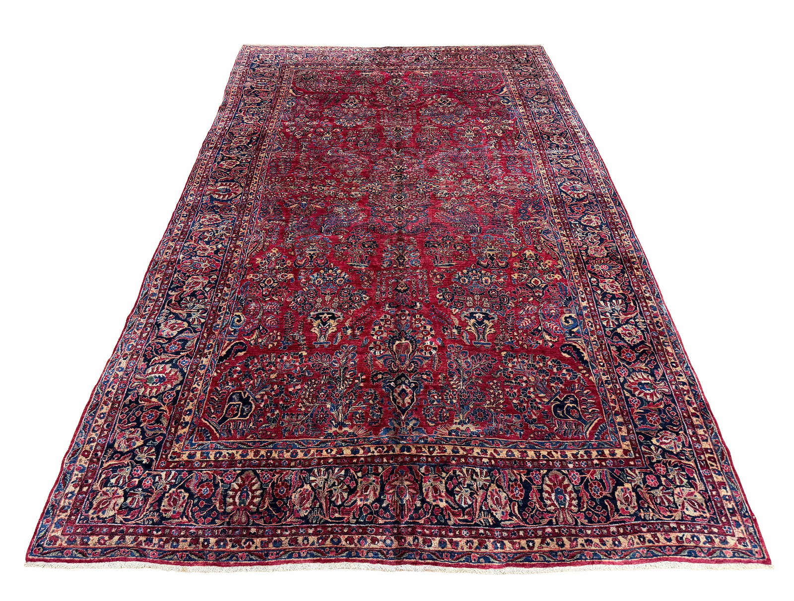 Persian Saruq Maharjan antique 78175 10'5"x16'5" hand knotted in Iran: No reserve antique Persian Sarouk Maharajan rug 78175 size 10'6"x16'5". Ahon auction offer in house shipping domestic and worldwide fully insured via UPS with adult signature required to receive once 