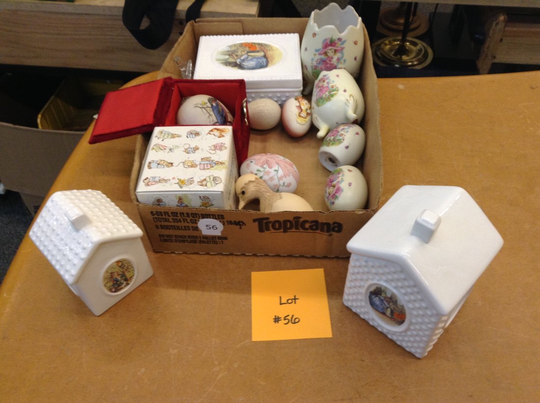 FIGURINES AND EGGS: COLLECTION OF PORCELAIN INC WEDGEWOOD, BUNNYKINS, EGGS, S&P SHAKERS