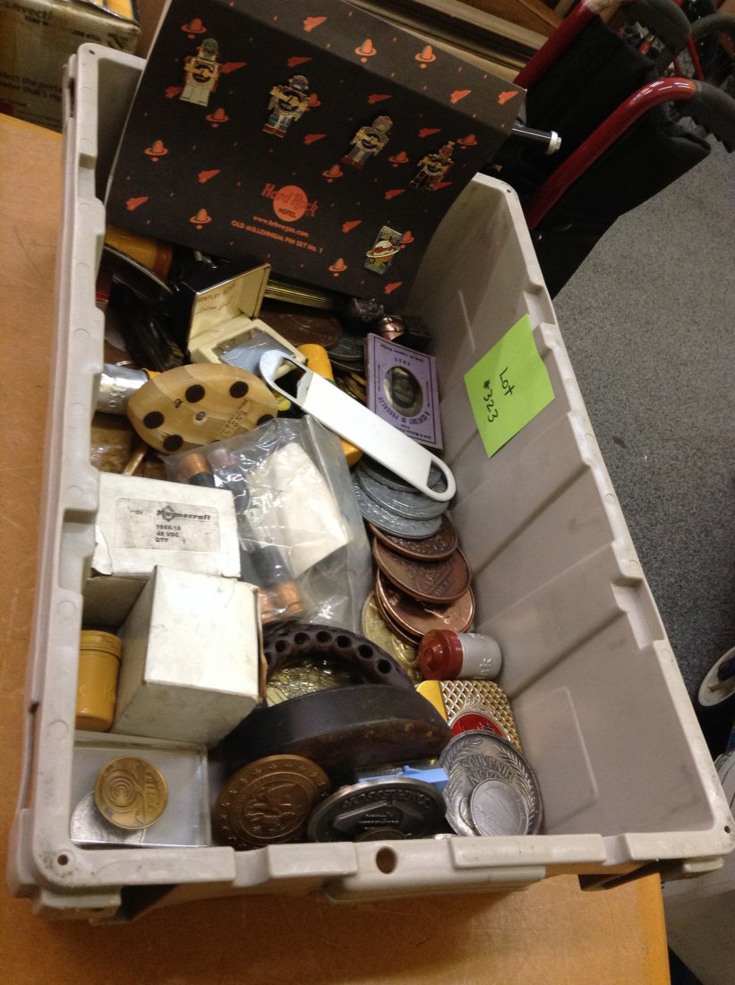 TOKENS AND MISC: LARGE GROUP INC HARD ROCK CAFE PINS, TOKENS, LARGE COIN MEDALLIONS, LIGHTER, AND MUCH MORE