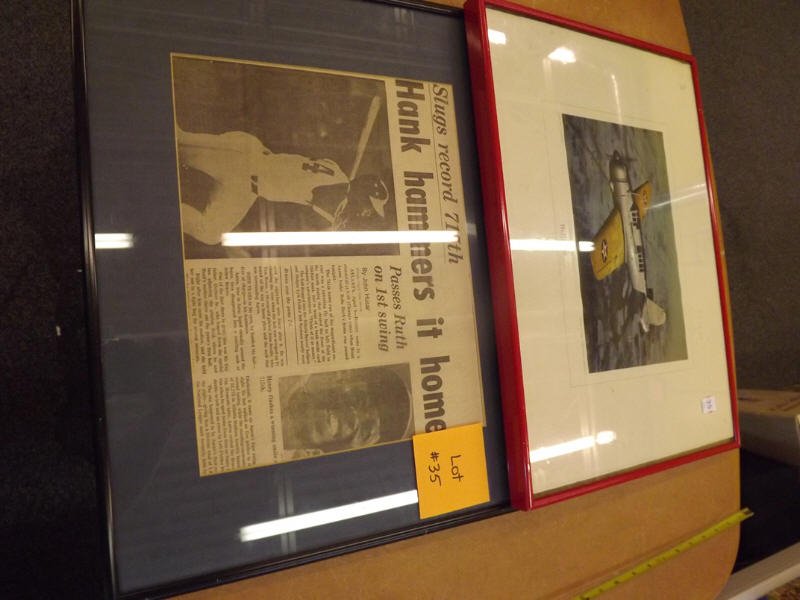 PLANE AND BASEBALL PICTURES: TWO FRAMED PICTURES : WAR PLANE AND BASEBALL LEGEND