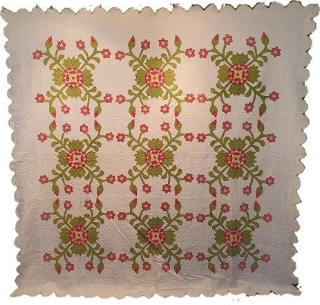 Antique Quilt c1860s Rose of Sharon Red & Green (1 of 12)