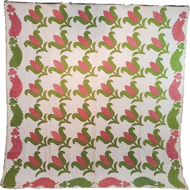 c1850 Antique Quilt Red and Green Tulip Leaf Border (1 of 13)