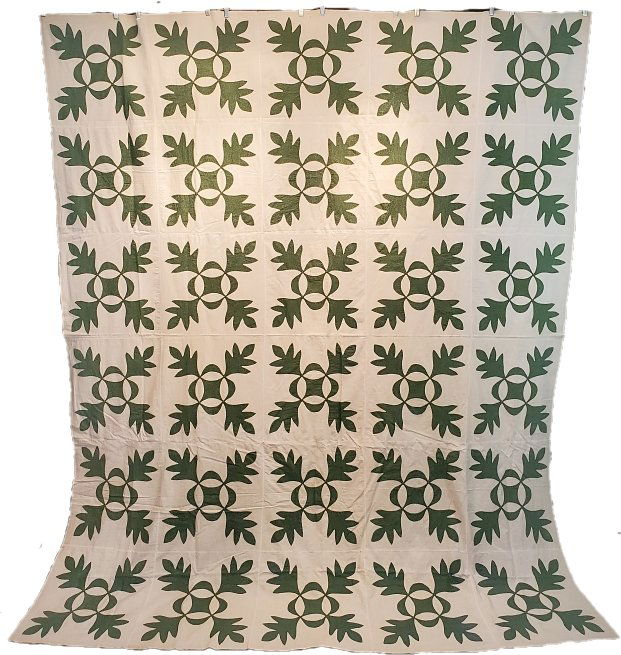 c1870s Quilt Top Oak Leaf and Reel Green (1 of 10)