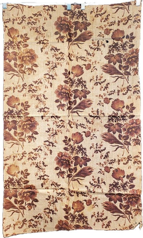 Antique Linen Textile with Brown Flowers c1825 (1 of 5)
