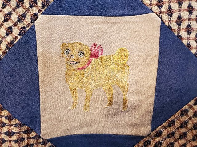 c1900 Antique Wool Child’s Tied Quilt Hand Painted (1 of 9)