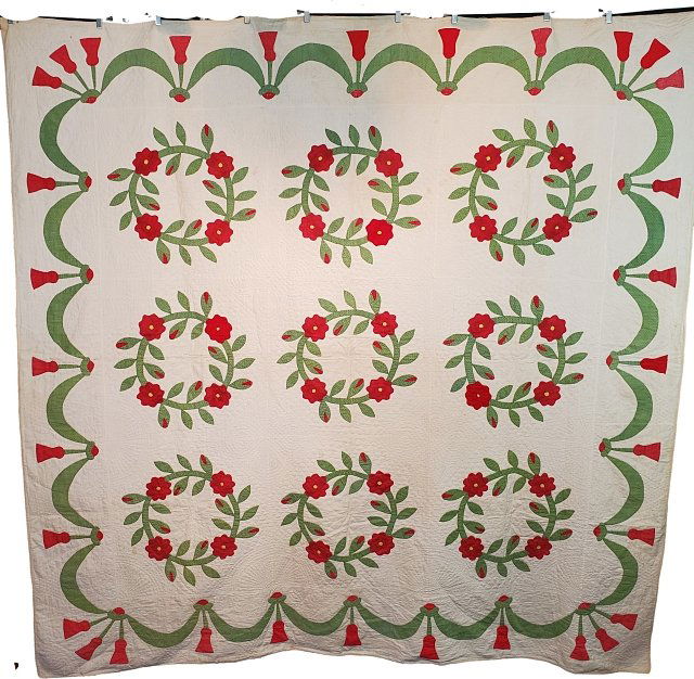 c1860s Antique Red & Green Rose of Sharon Quilt (1 of 15)