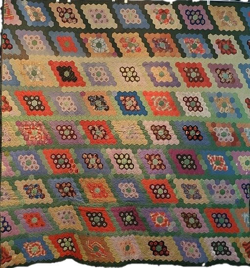 Antique c1870 Wool Hexagon Quilt – Reclining Diamonds (1 of 12)