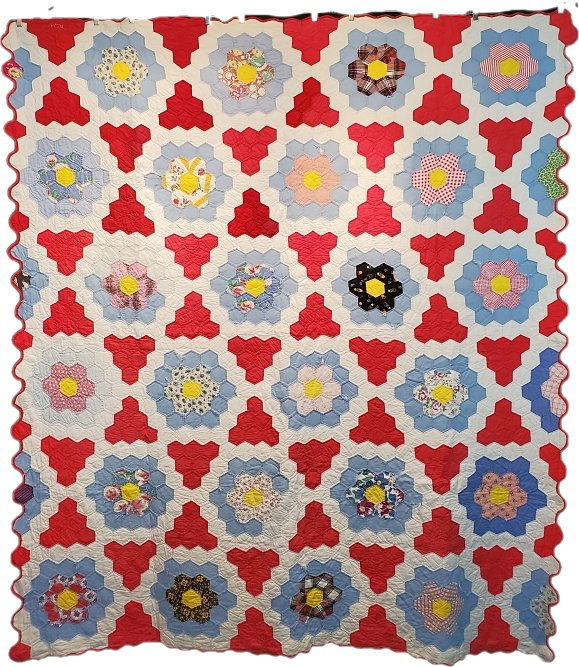 Patriotic Hexagon Stars Post WW2 Vintage Quilt (1 of 9)