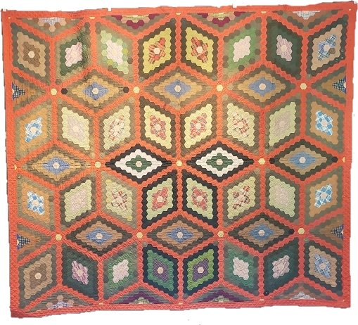 Antique Wool Hexagon Star Quilt with Red Path (1 of 11)