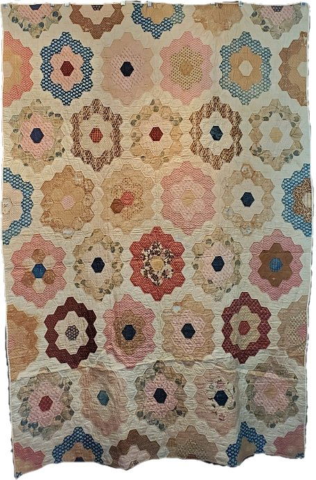 Antique 1820 Hexagon Quilt with Linen and Chintz Prints (1 of 16)
