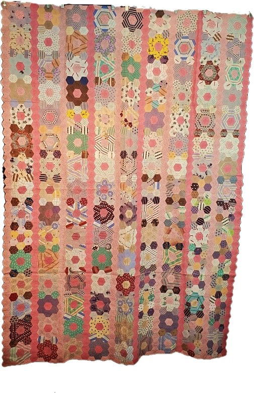 Antique English Hexagon Quilt Top with Rows of Rosettes (1 of 14)