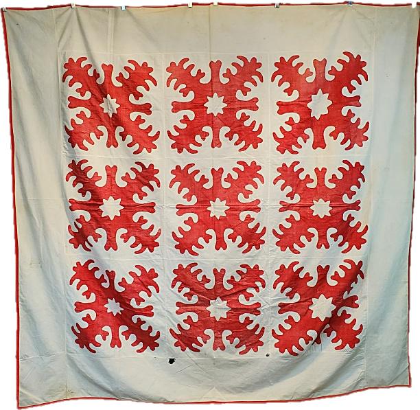 Antique Red White Scherenschnitte Coverlet Quilt (1 of 11)