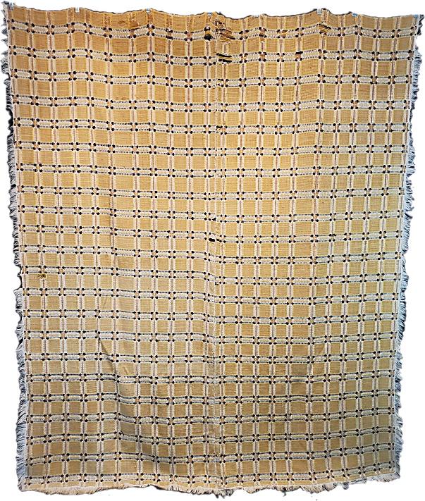 Overshot Geometric Coverlet in Indigo and Gold (1 of 12)