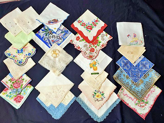 Vintage Handkerchiefs with Madeira and More: Vintage Handkerchiefs with Madeira, 3 souvenir handkerchiefs, printed handkerchiefs, embroidered, one marked from Mexico City 1948. Total of 23 handkerchiefs.