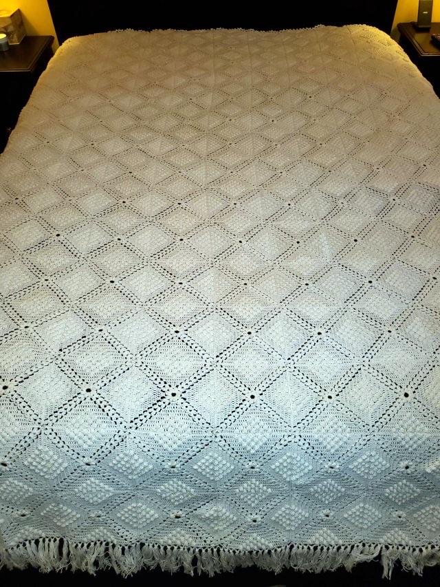 Hand Crocheted Bed Spread with Fringe (1 of 6)