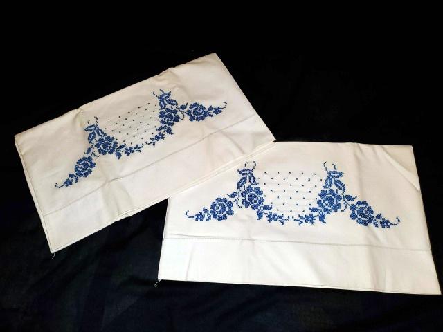 Pair of Hand Embroidered Pillowcases (1 of 3)