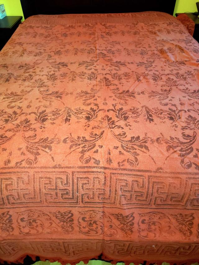 Antique Red Wool Blanket with Greek Key Border (1 of 9)
