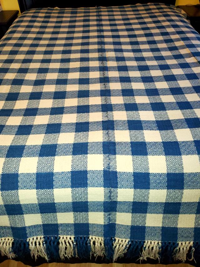 19th Century Woven Coverlet Blanket Indigo Check (1 of 10)