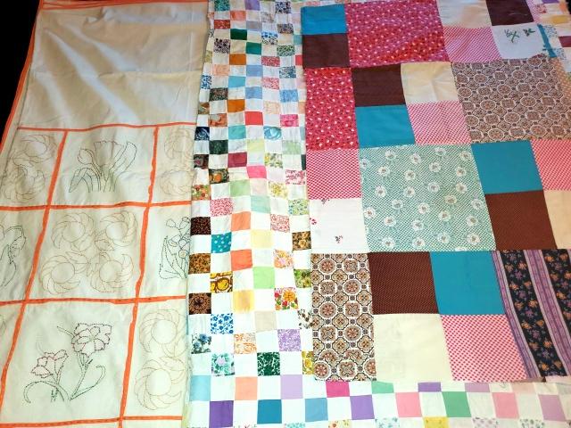 3 Vintage Quilt Tops - Embroidered Flowers and More (1 of 17)