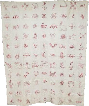 Antique Redwork Quilt - Signed and Dated 1919 (1 of 13)