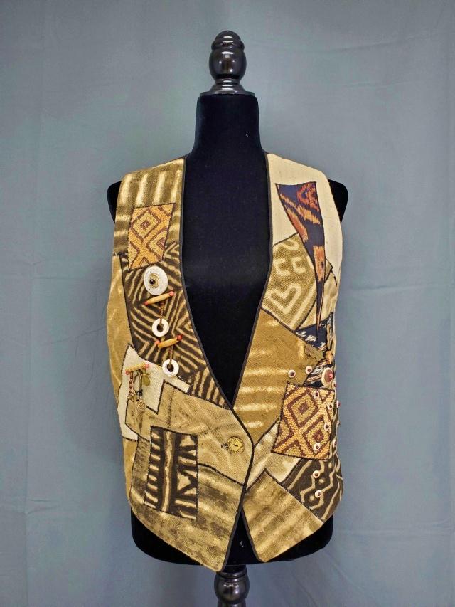 Vintage Ladies Cassowary Tribal Patchwork Vest (1 of 10)