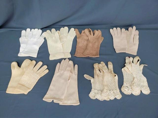 8 Pair of Vintage Ladies Gloves - Crochet, Knit (1 of 11)