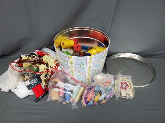 Lot of Vintage Sewing Tin - Embroidery, Thread (1 of 7)